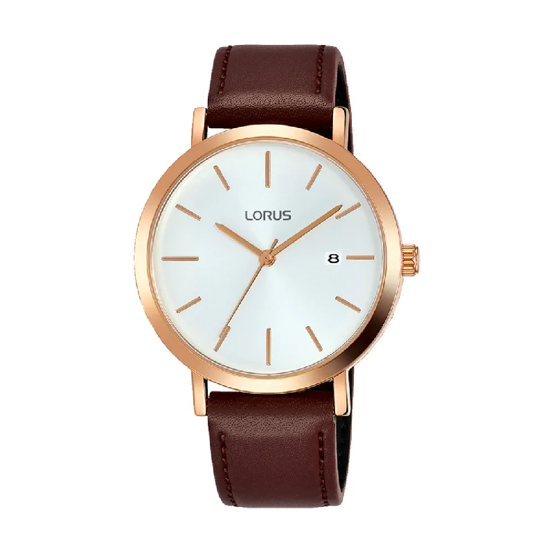 Lorus Men's Rose Gold Plated Brown Leather Watch RH936JX-9