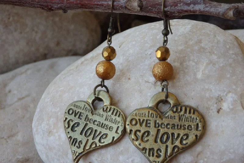 Engraved love dangle earrings