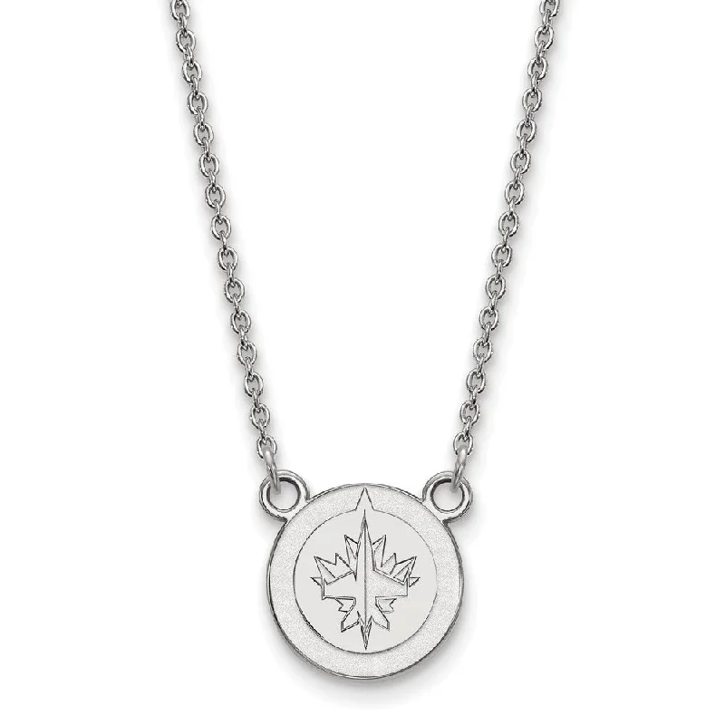 14k White Gold NHL Winnipeg Jets Small Necklace, 18 Inch