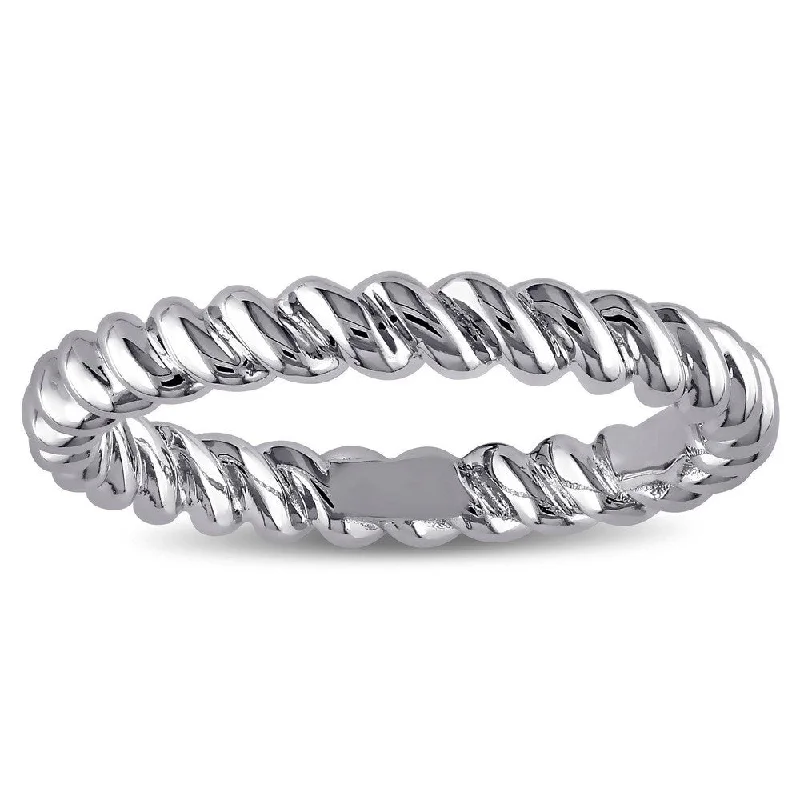 Miadora Twisted Pattern Wedding Band in 18k White Gold