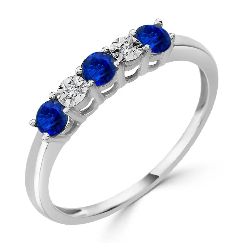 Auriya 10k Gold 1/3ctw 5 Stone Blue Sapphire Gem and Diamond Wedding Band