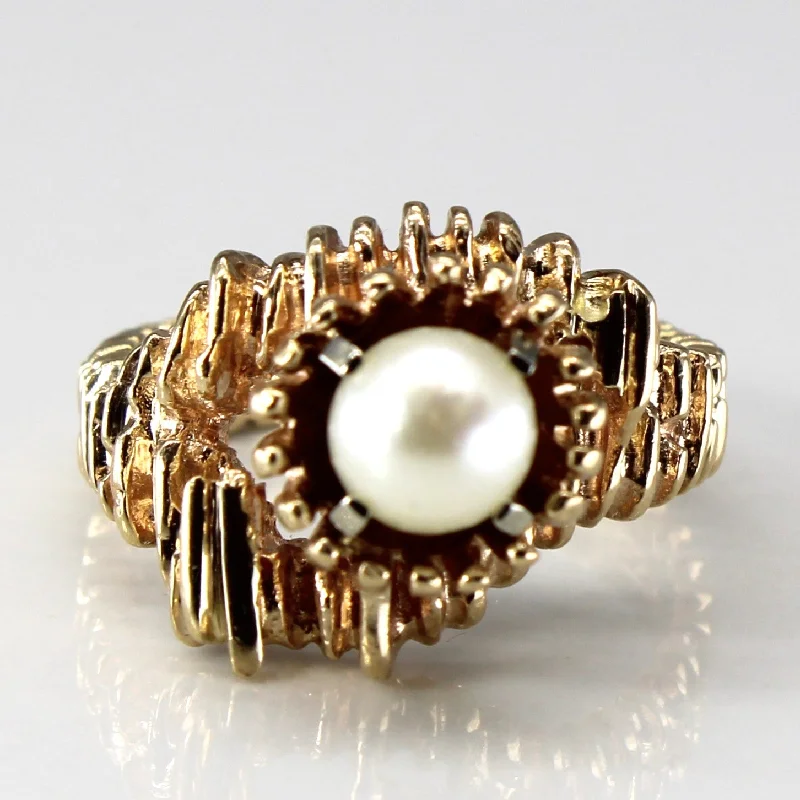 Textured Gold Pearl Ring | SZ 6.25 |