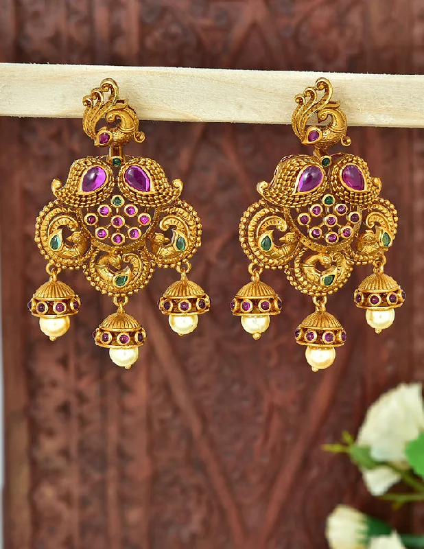 Designer Peacock Kempu Jhumka Earrings