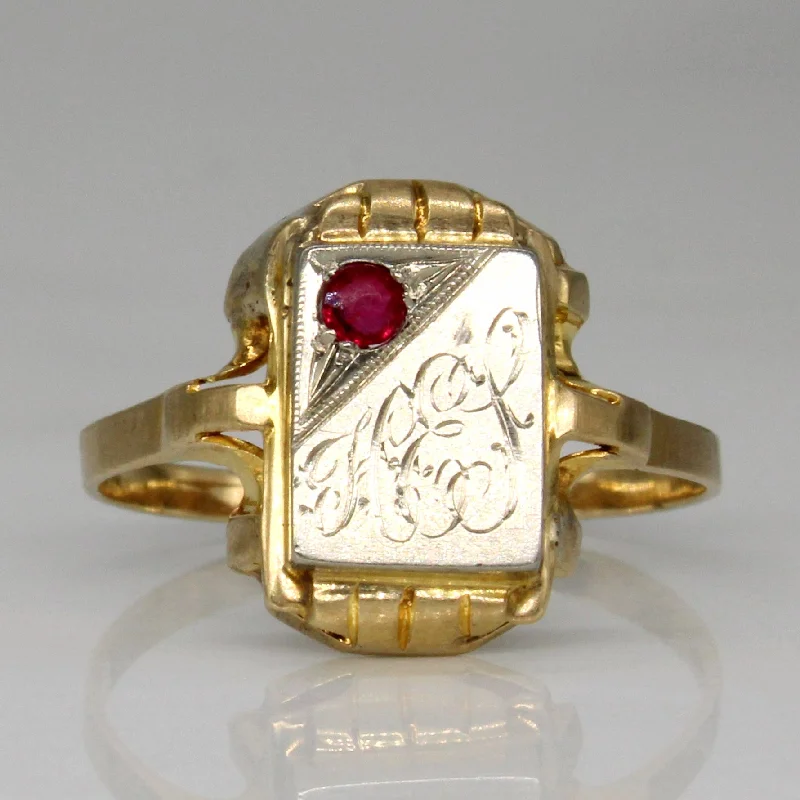 Red Glass 'HEJ' Initial Ring | 0.05ct | SZ 7 |