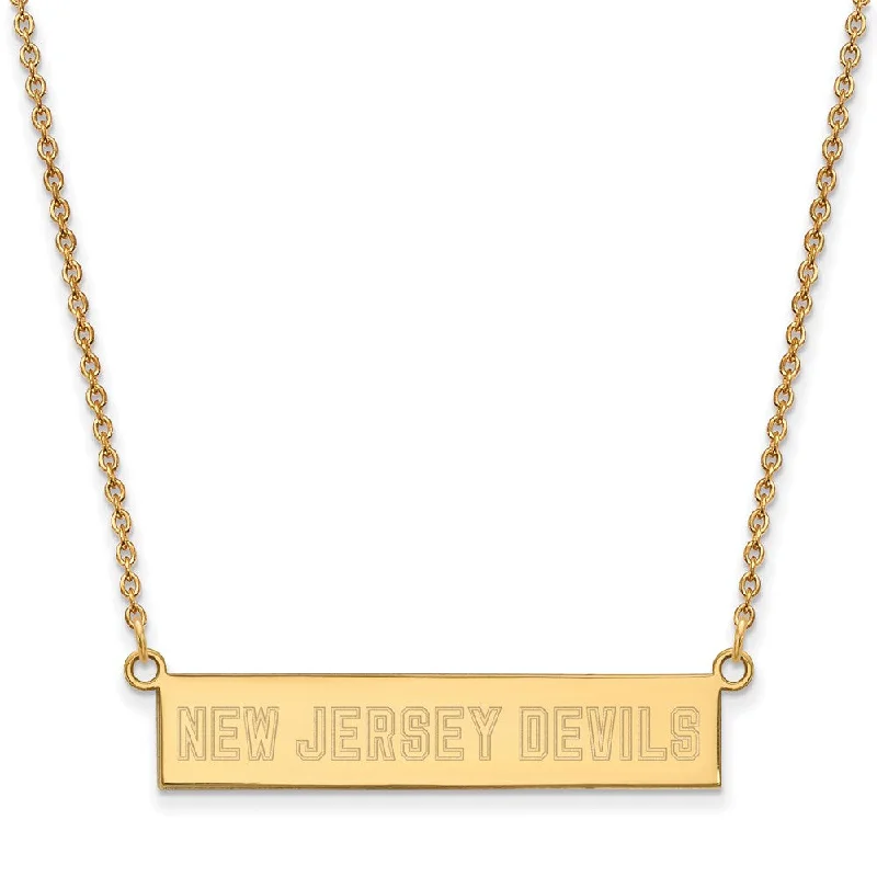 SS 14k Yellow Gold Plated NHL New Jersey Devils SM Bar Necklace, 18 In