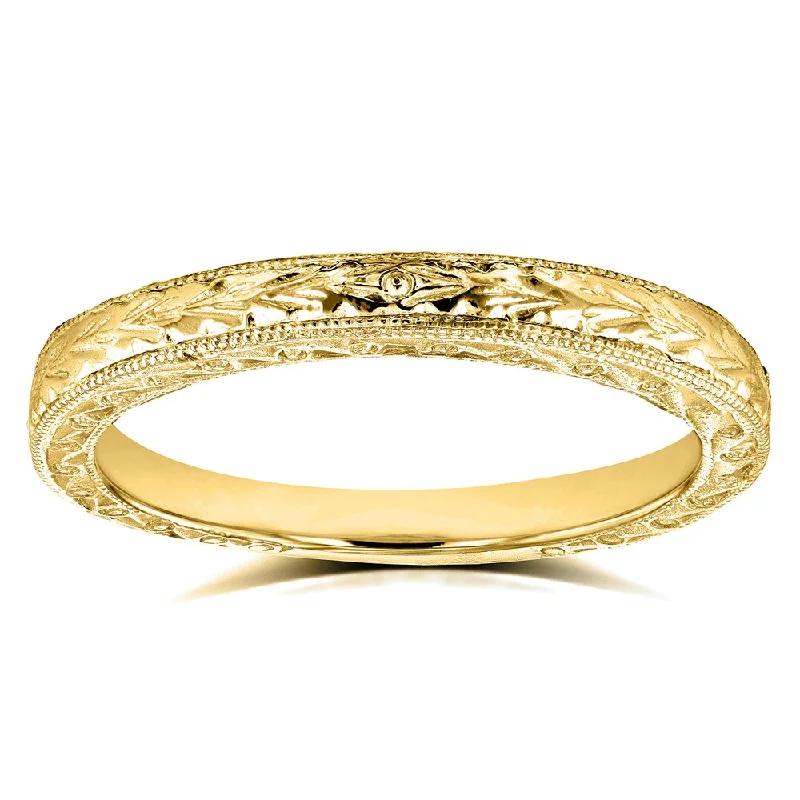 Annello by Kobelli 14k Yellow Gold Antique Engravings Womens Wedding Band 2.5 mm