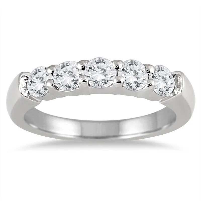 3/4 Carat TW Five Stone Diamond Wedding Band in 14K White Gold