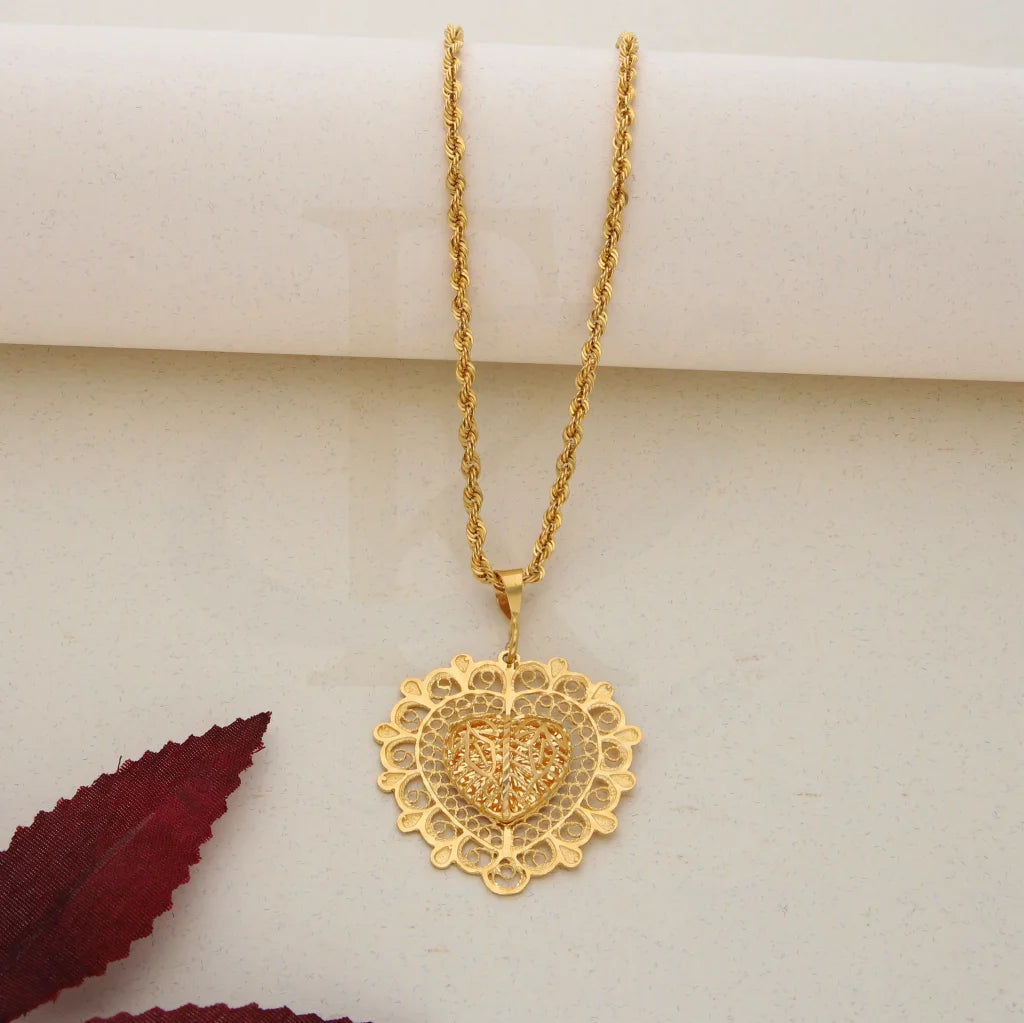 Gold Necklace (Chain With Gold Heart Shaped Pendant) 21KT - FKJNKL21K7572