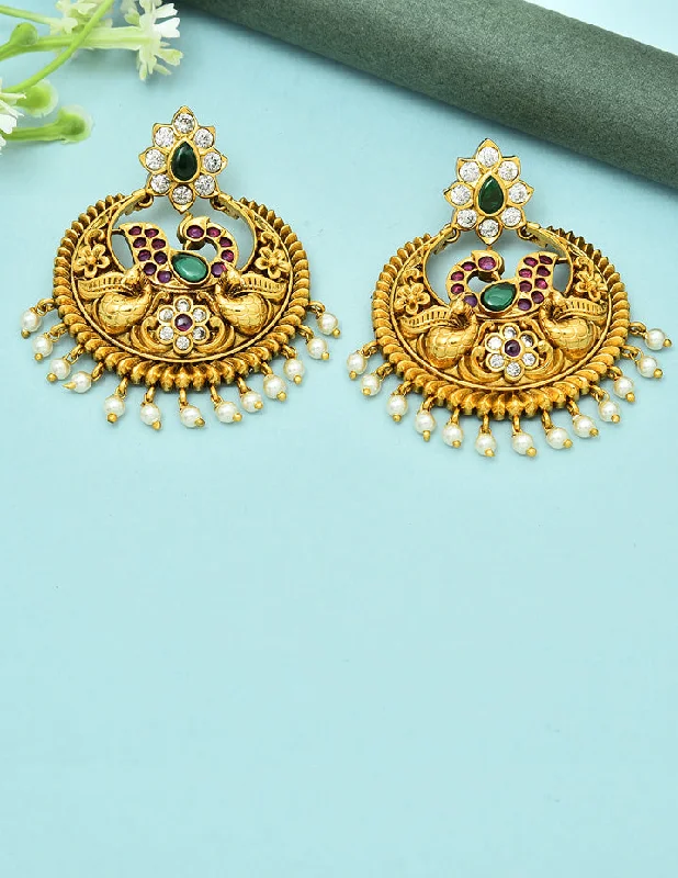 Designer Peacock Kempu Chandbali Earrings