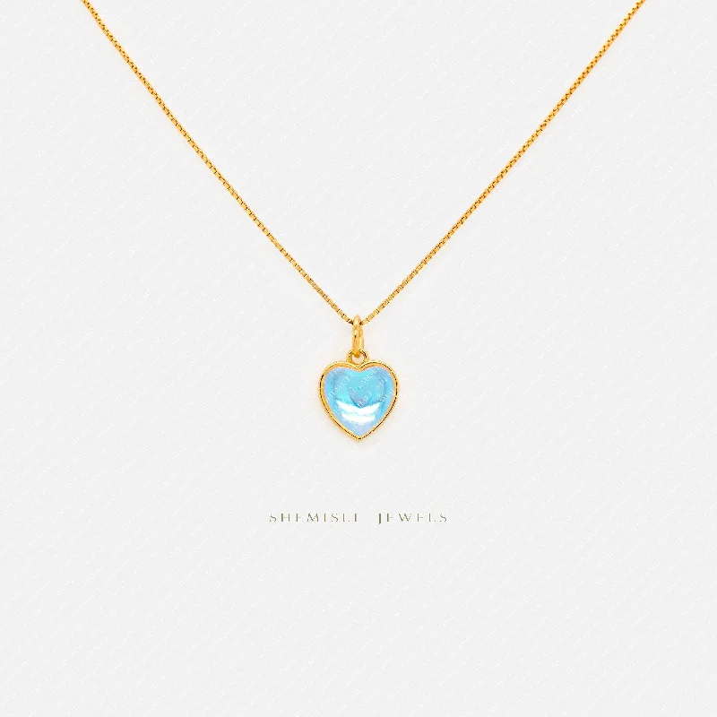 Small Aqua Heart Necklace, Silver or Gold Plated  (16"+2") SHEMISLI - SN013