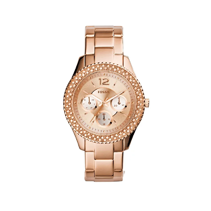 Fossil Stella Ladies Rose Tone Stone Set Watch Model ES3590