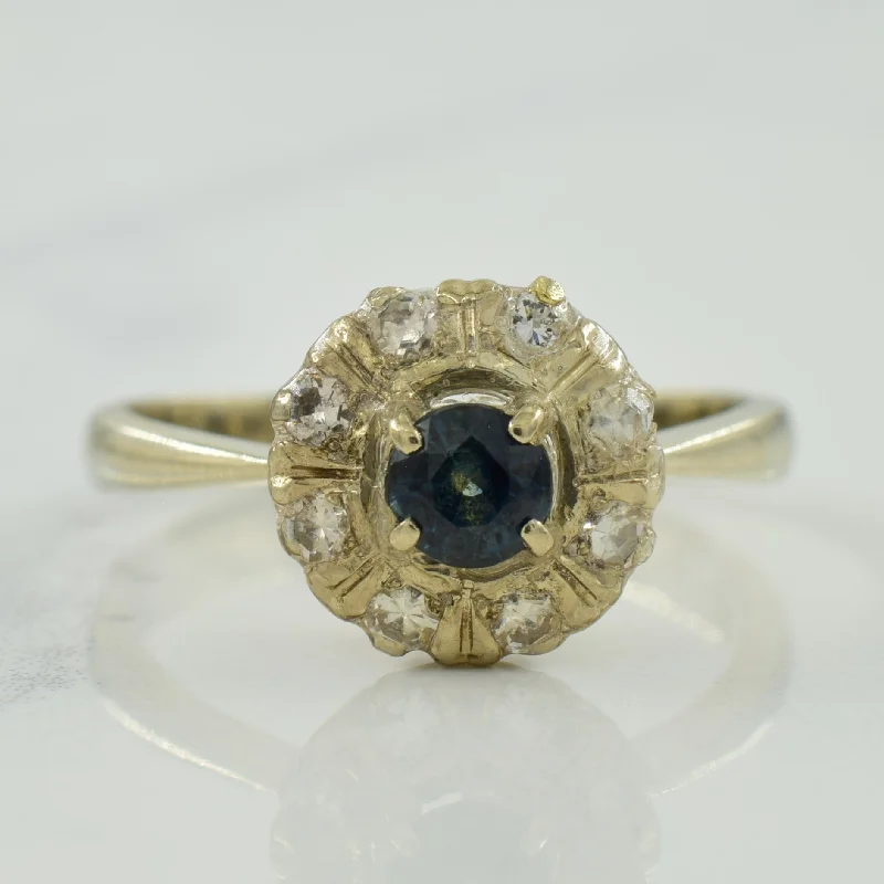 Blue Sapphire & Diamond Halo Ring | 0.30ct, 0.16ctw | SZ 6.5 |