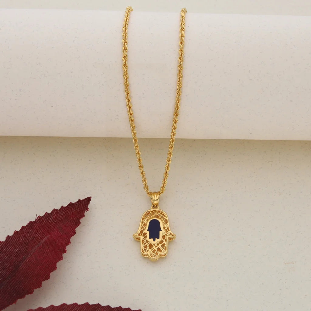 Gold Necklace (Chain With Gold Hamsa Pendant) 21KT - FKJNKL21K7589