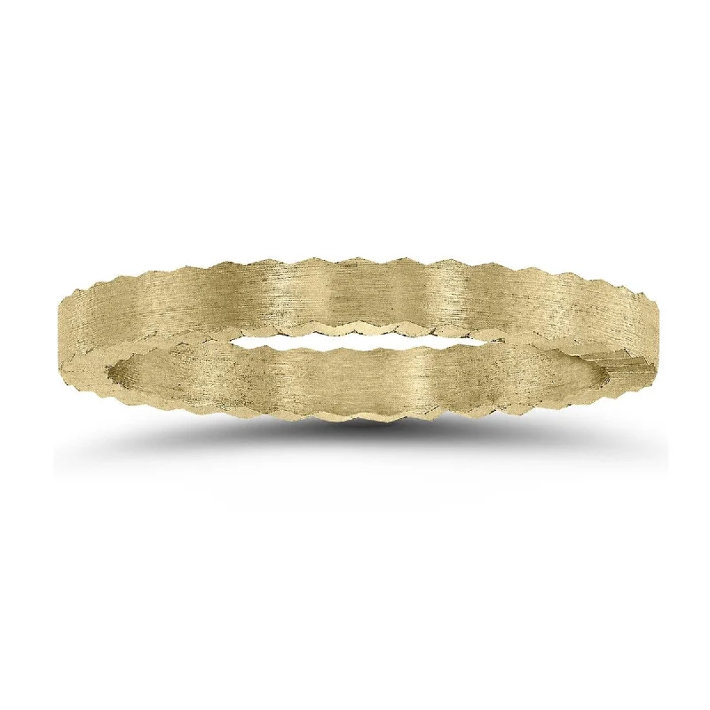 2MM Matte Finish Jagged Edge Crown Wedding Band in 14K Yellow Gold