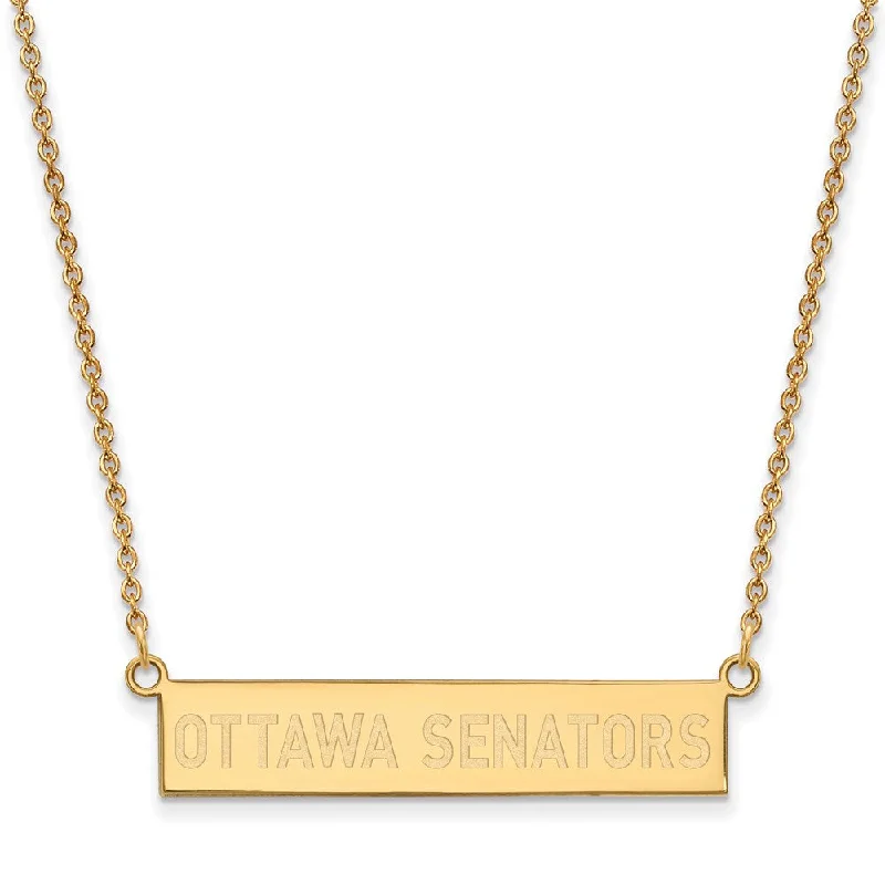 SS 14k Yellow Gold Plated NHL Ottawa Senators SM Bar Necklace, 18 Inch