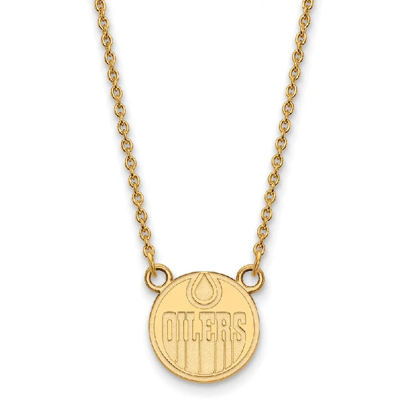 SS 14k Yellow Gold Plated NHL Edmonton Oilers Small Necklace, 18 Inch