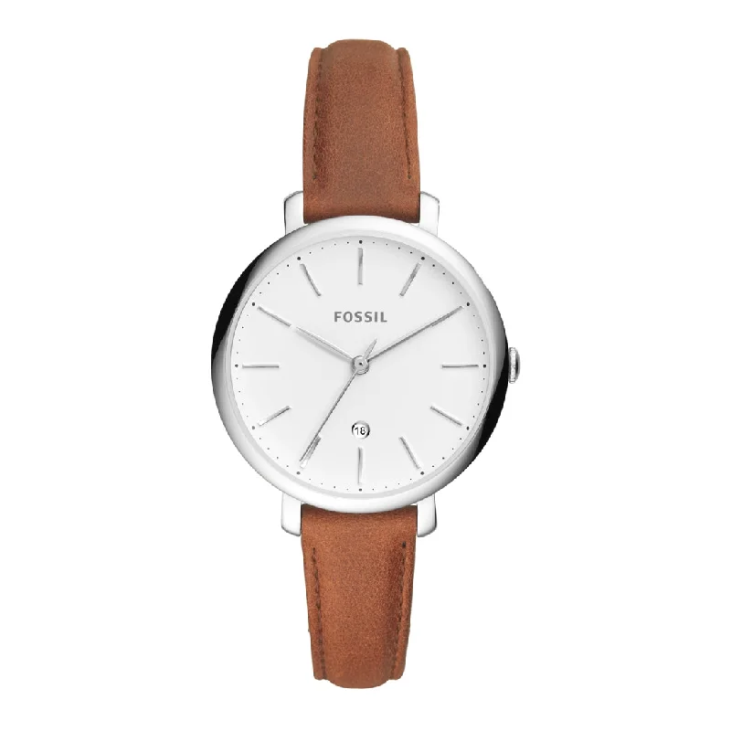 Fossil Ladies Jacqueline White Face Brown Leather Band Model ES4368