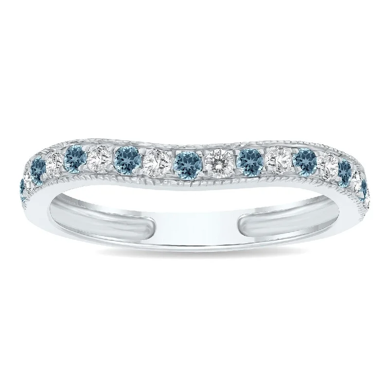 Aquamarine and Diamond Channel Set Wedding Band in 10K White Gold