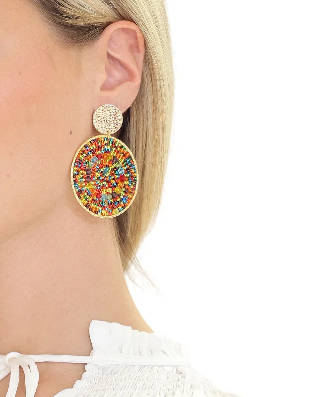 Color Beads & Crystal Circle Earrings