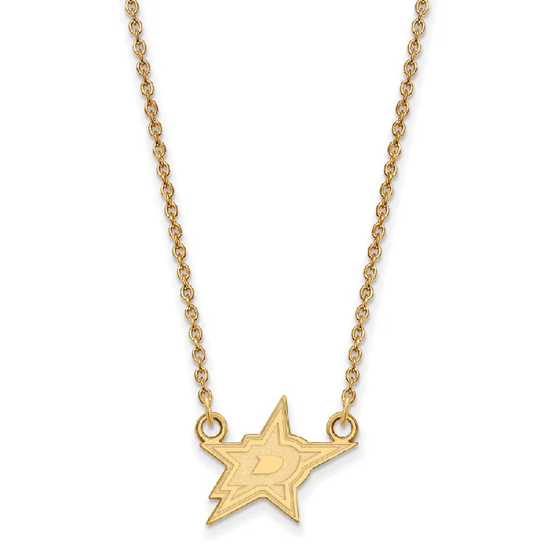 SS 14k Yellow Gold Plated NHL Dallas Stars Small Necklace, 18 Inch