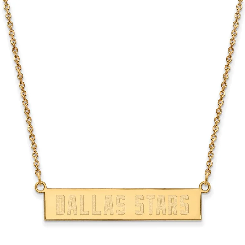 SS 14k Yellow Gold Plated NHL Dallas Stars Small Bar Necklace, 18 Inch