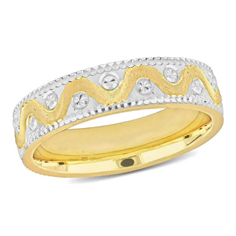 Miadora 5mm Wave Design Wedding Band in Two-Tone 14k Yellow and White Gold