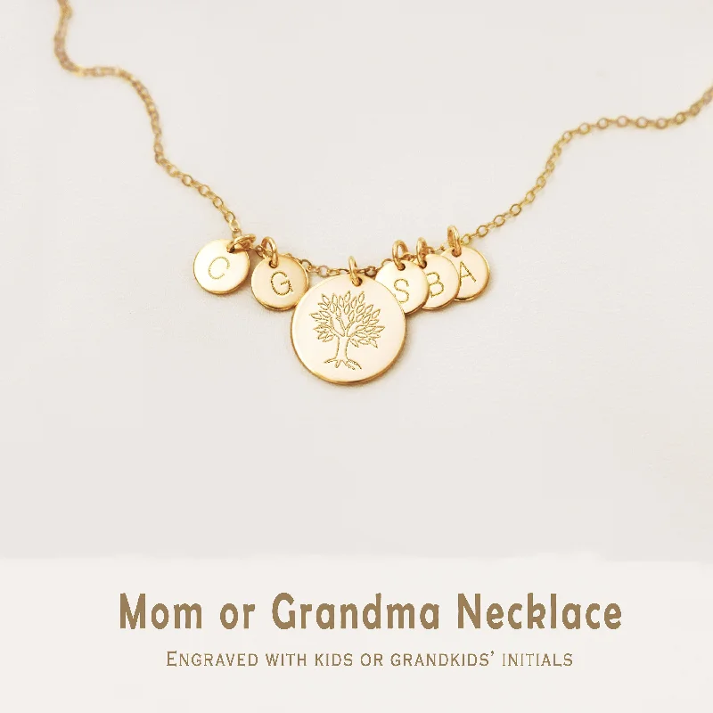 Grandma Necklace With Grandkids Initials, Custom Nana Gift, Family Tree Jewelry, Kids Name, Unisex, Gold Filled, Silver • NDV13D6M