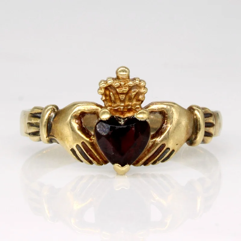 9k Yellow Gold Hallmarked Garnet Claddagh Ring | 0.57ct | SZ 7.25