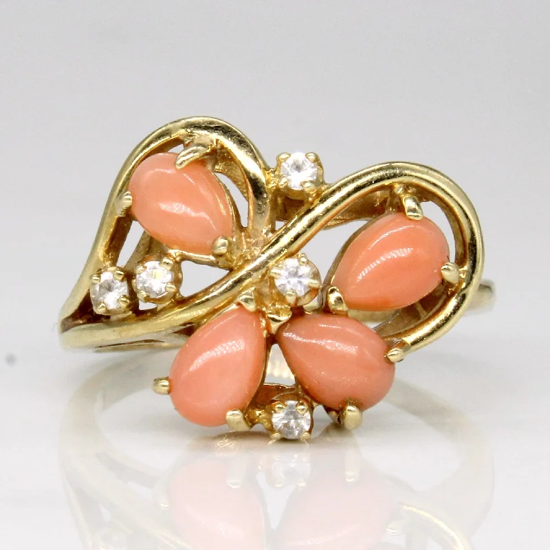 Coral & Colourless Topaz Cocktail Ring | 0.85ctw, 0.08ctw | SZ 7.25 |