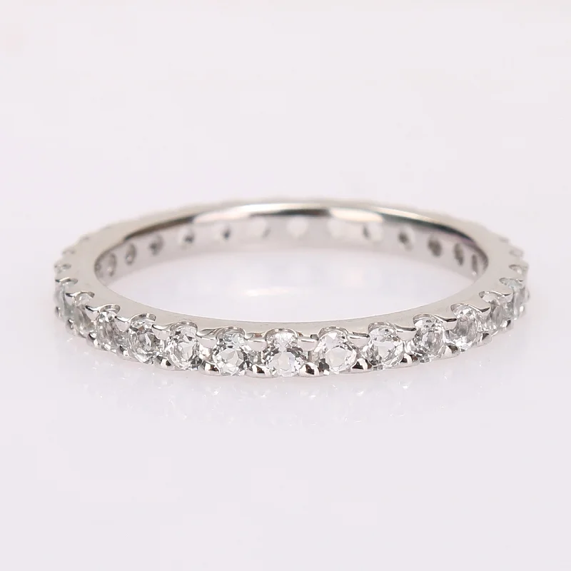 Miadora 10k White Gold White Topaz Stackable Eternity Wedding Band Ring