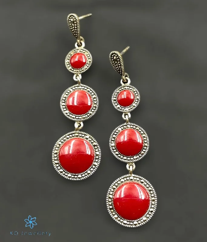 The Vidisha Silver Marcasite Cocktail Earrings (Red)