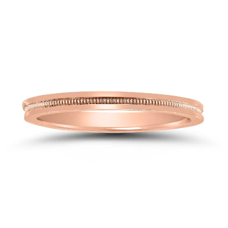 2MM Center Milgrain Wedding Band in 14K Rose Gold