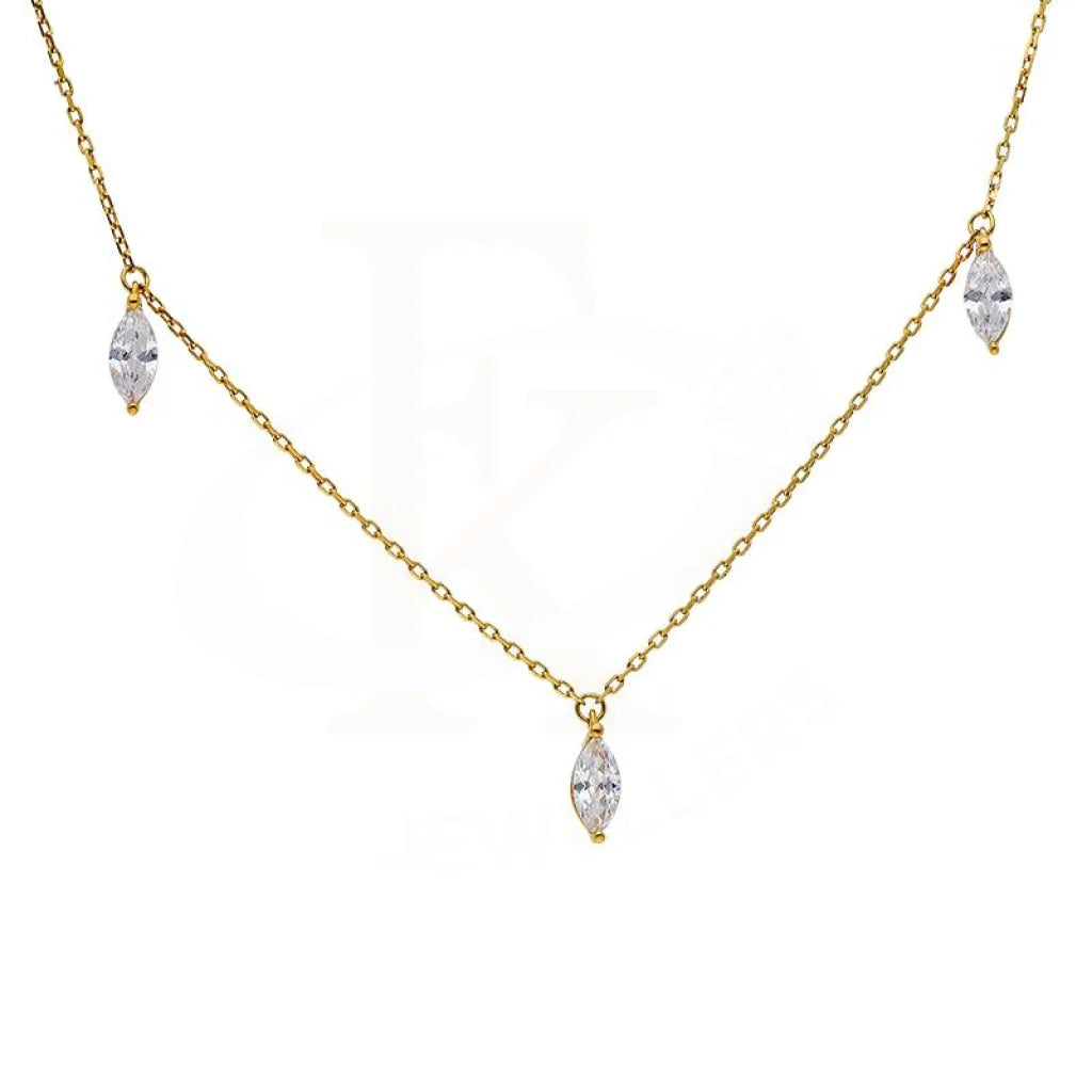 Sterling Silver 925 Gold Plated Marquise Shaped Solitaires Necklace - FKJNKLSL2918