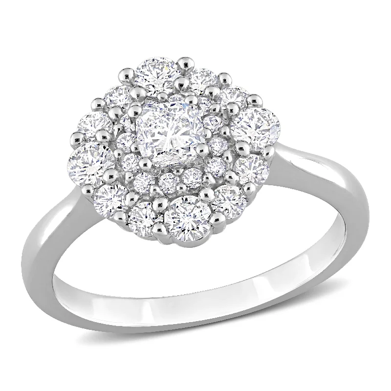 Miadora 1ct TDW Cushion and Round-Cut Diamond Cluster Ring in 14k White Gold