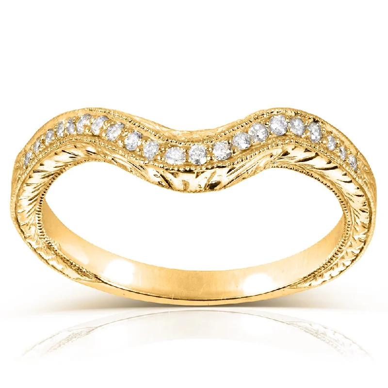 Annello by Kobelli 14k Yellow Gold 1/8ct TDW Ladies Contoured Diamond Wedding Band