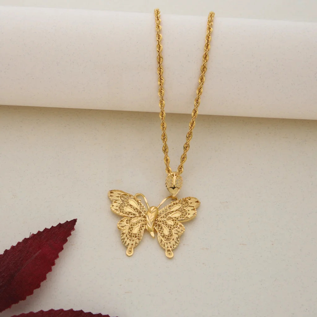 Gold Necklace (Chain with Gold Butterfly Shaped Pendant 21KT ) - FKJNKL21K7538