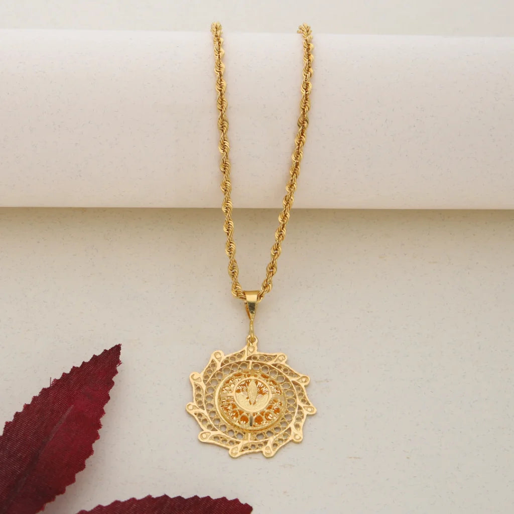 Gold Necklace (Chain With Gold Pendant) 21KT- FKJNKL21K7634