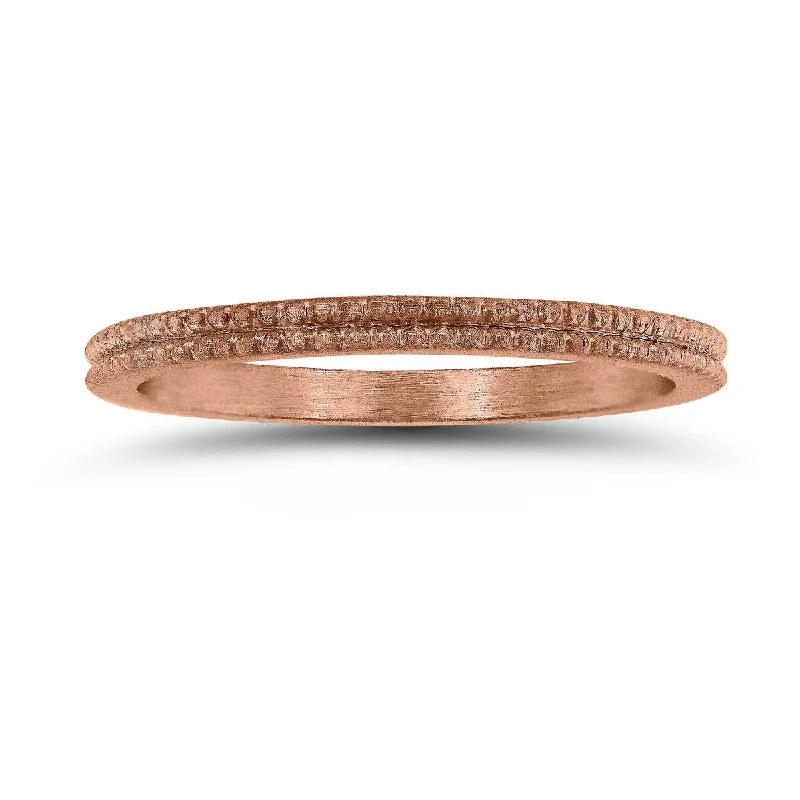 1.5MM Thin Beaded Wedding Band in 14K Rose Gold