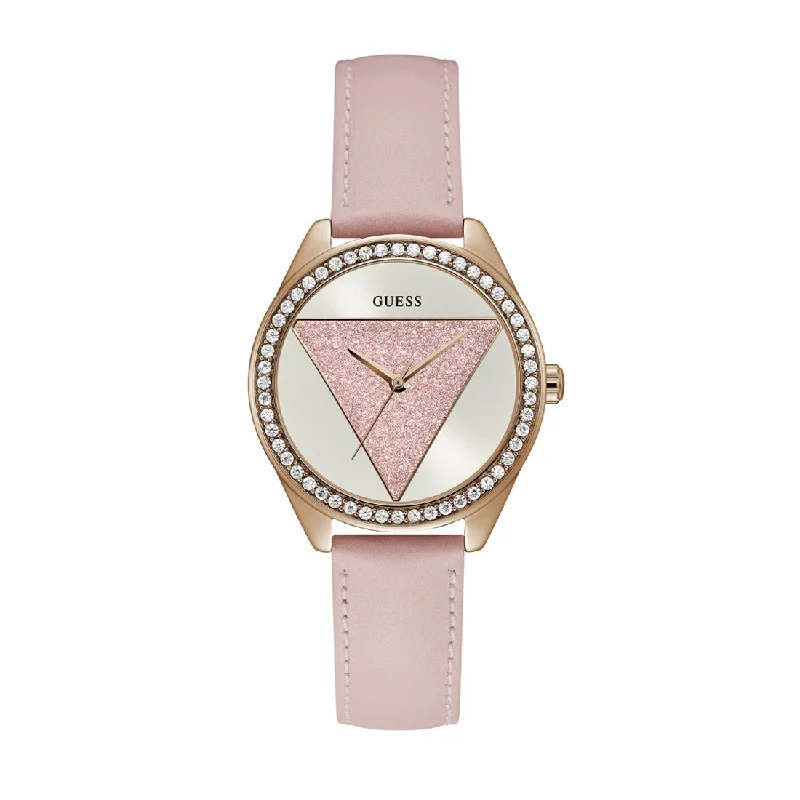 Guess Ladies Tri Glitz Pink Leather Watch Model W0884L6