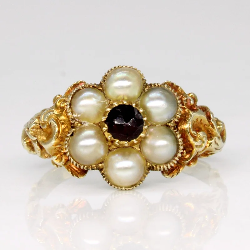 Antique Imitation Pearl & Red Glass Ring | SZ 6.25 |