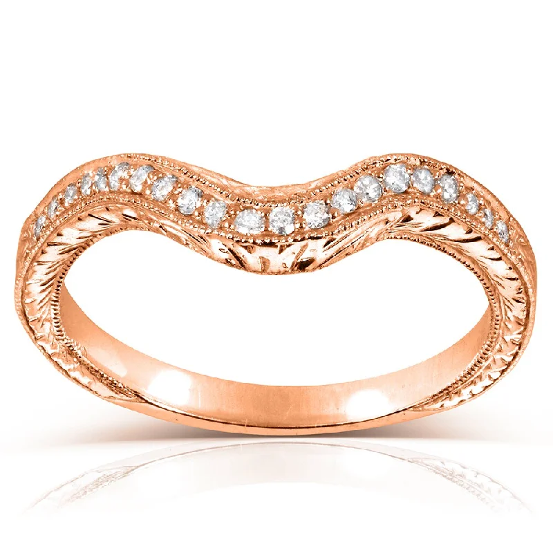 Annello by Kobelli 14k Rose Gold 1/8ct TDW Ladies Contoured Diamond Wedding Band