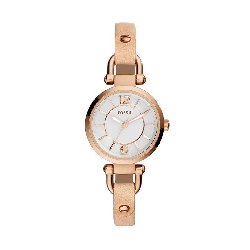 Fossil Ladies Georgia Mini Rose Gold Dial Cream Leather Band ES3745