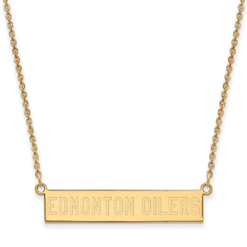 SS 14k Yellow Gold Plated NHL Edmonton Oilers SM Bar Necklace, 18 Inch