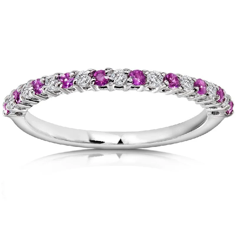 Annello by Kobelli 14k White Gold 1/4ct TGW Pink Sapphire and Diamond Band