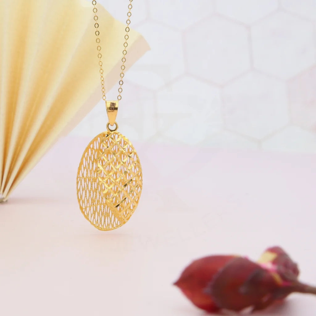 Gold Necklace (Chain With Oval Shaped Mesh Pendant) 21KT - FKJNKL21KM8040