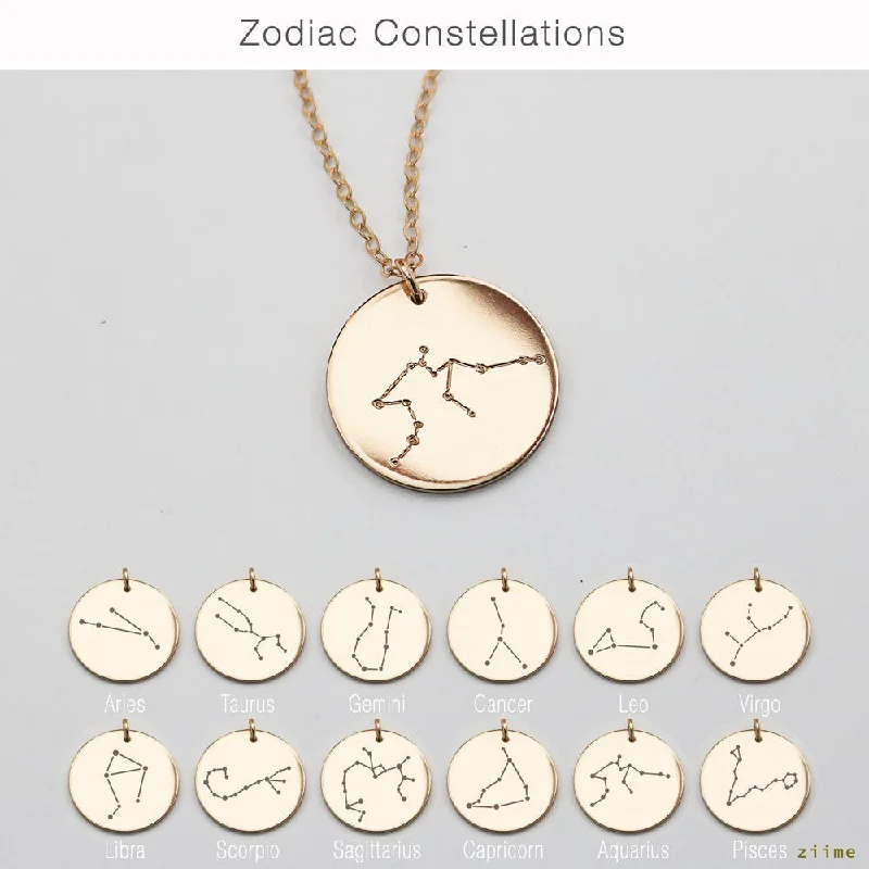 Constellation necklace, Zodiac Jewelry, Astrology Zodiac necklace, libra, virgo, scorpio, sagittarius, Unisex, Gold Filled, Silver SN0023